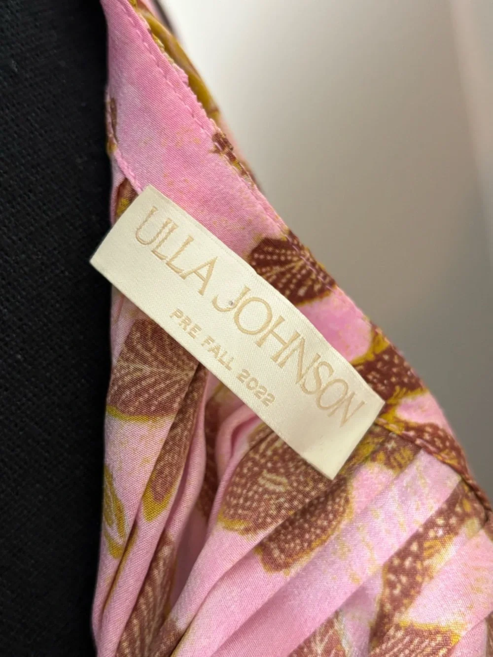 Ulla Johnson Amalthea 100% Silk Pink and Brown‎ Floral Pleated Midi Dress Size 4